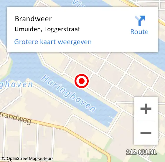 Locatie op kaart van de 112 melding: Brandweer IJmuiden, Loggerstraat op 22 mei 2023 08:52