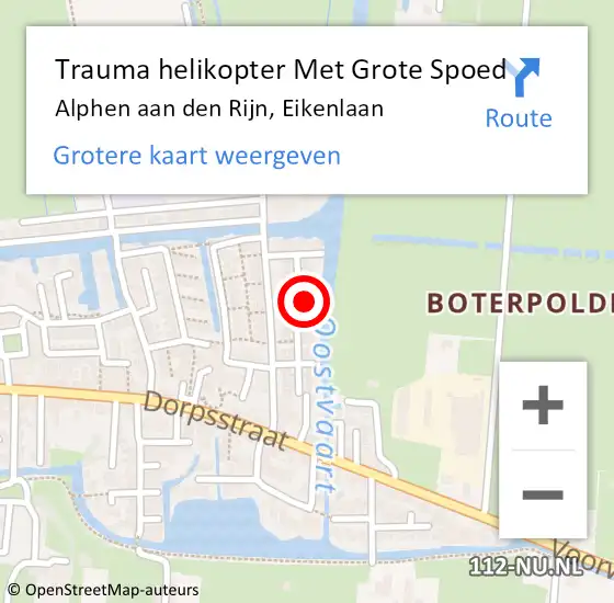 Locatie op kaart van de 112 melding: Trauma helikopter Met Grote Spoed Naar Alphen aan den Rijn, Eikenlaan op 22 mei 2023 10:15