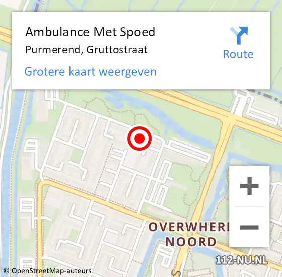 Locatie op kaart van de 112 melding: Ambulance Met Spoed Naar Purmerend, Gruttostraat op 22 mei 2023 10:52