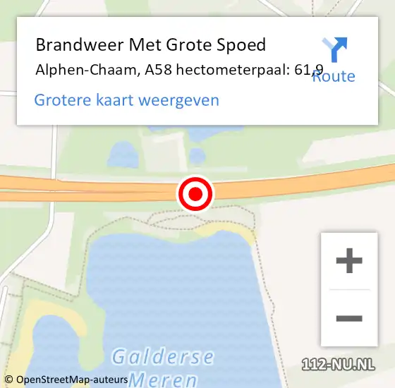 Locatie op kaart van de 112 melding: Brandweer Met Grote Spoed Naar Alphen-Chaam, A58 hectometerpaal: 61,9 op 22 mei 2023 11:13