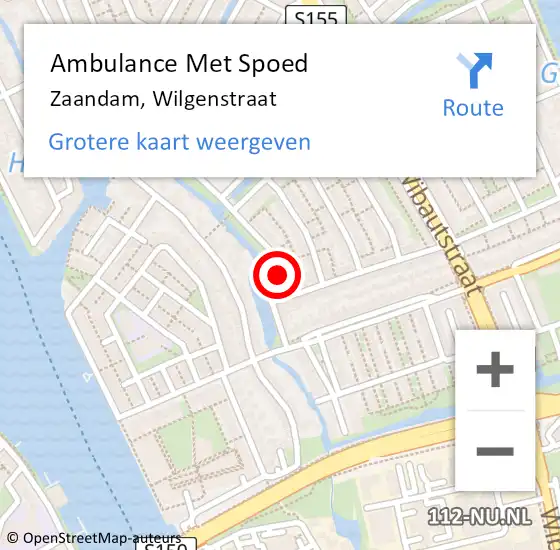 Locatie op kaart van de 112 melding: Ambulance Met Spoed Naar Zaandam, Wilgenstraat op 22 mei 2023 11:22