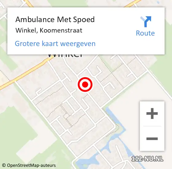 Locatie op kaart van de 112 melding: Ambulance Met Spoed Naar Winkel, Koomenstraat op 22 mei 2023 11:53