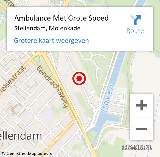 Locatie op kaart van de 112 melding: Ambulance Met Grote Spoed Naar Stellendam, Molenkade op 22 mei 2023 12:25