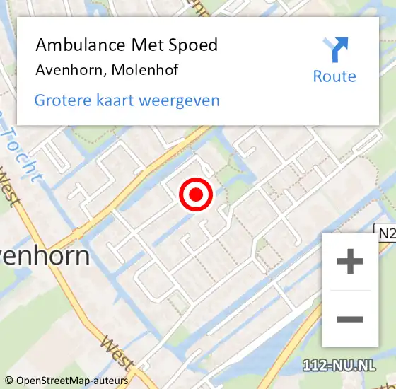 Locatie op kaart van de 112 melding: Ambulance Met Spoed Naar Avenhorn, Molenhof op 22 mei 2023 13:01
