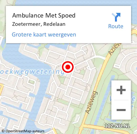 Locatie op kaart van de 112 melding: Ambulance Met Spoed Naar Zoetermeer, Redelaan op 22 mei 2023 13:50