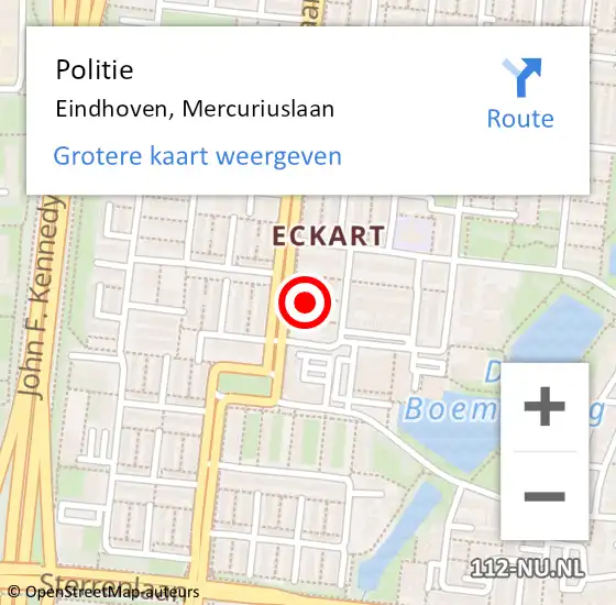 Locatie op kaart van de 112 melding: Politie Eindhoven, Mercuriuslaan op 22 mei 2023 14:25