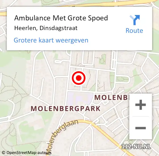 Locatie op kaart van de 112 melding: Ambulance Met Grote Spoed Naar Heerlen, Dinsdagstraat op 22 mei 2023 14:39