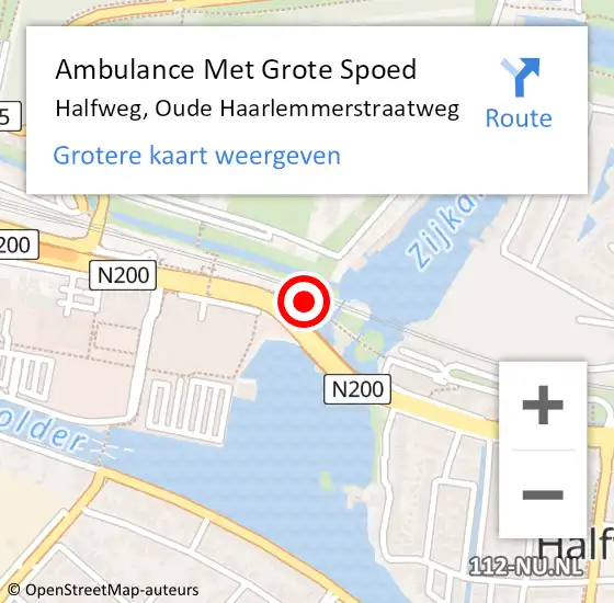 Locatie op kaart van de 112 melding: Ambulance Met Grote Spoed Naar Halfweg, Oude Haarlemmerstraatweg op 22 mei 2023 14:54