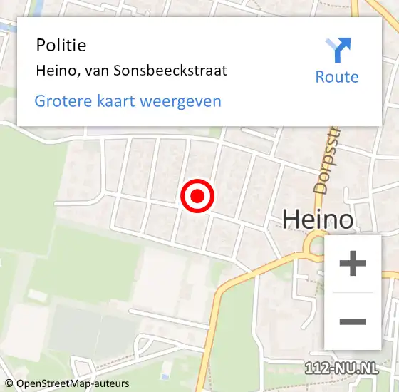 Locatie op kaart van de 112 melding: Politie Heino, van Sonsbeeckstraat op 22 mei 2023 16:10