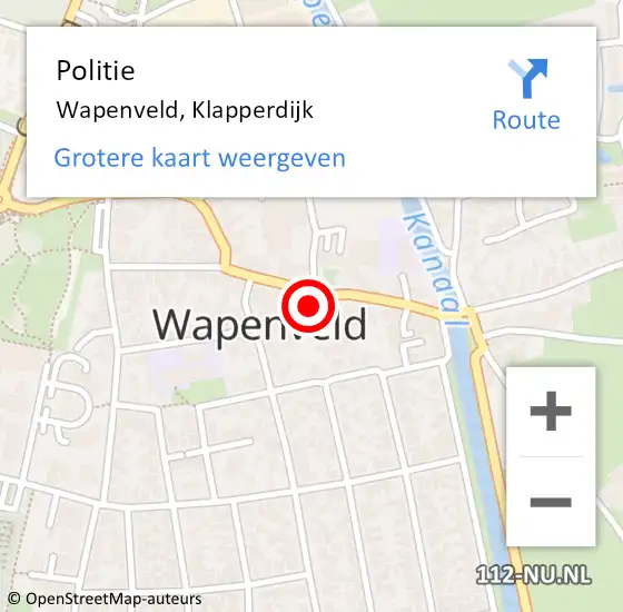 Locatie op kaart van de 112 melding: Politie Wapenveld, Klapperdijk op 22 mei 2023 16:16