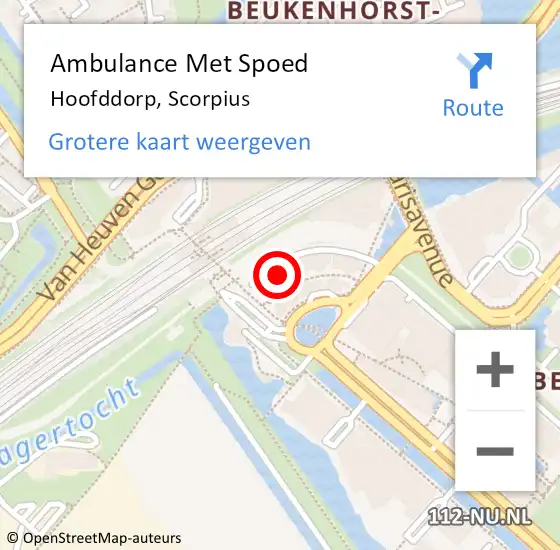 Locatie op kaart van de 112 melding: Ambulance Met Spoed Naar Hoofddorp, Scorpius op 22 mei 2023 16:20