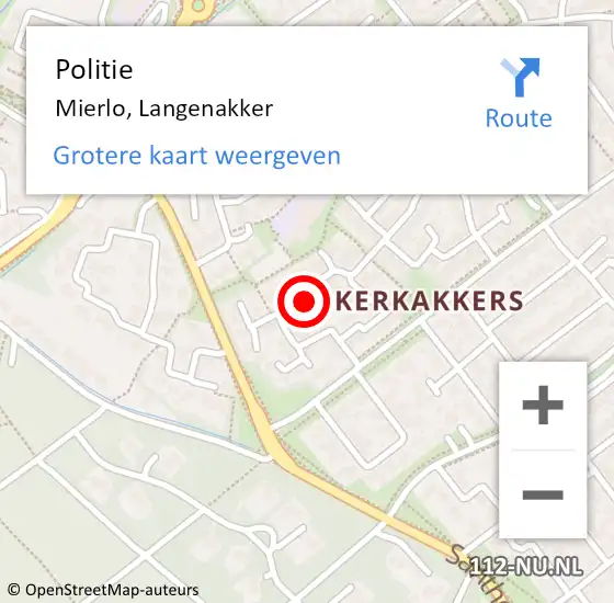 Locatie op kaart van de 112 melding: Politie Mierlo, Langenakker op 22 mei 2023 16:24