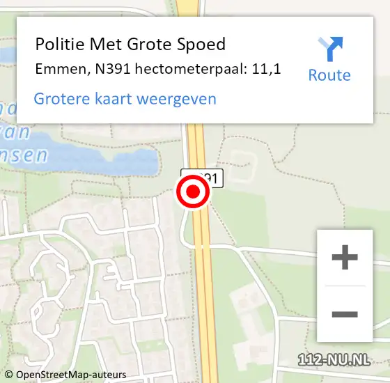 Locatie op kaart van de 112 melding: Politie Met Grote Spoed Naar Emmen, N391 hectometerpaal: 11,1 op 22 mei 2023 16:26