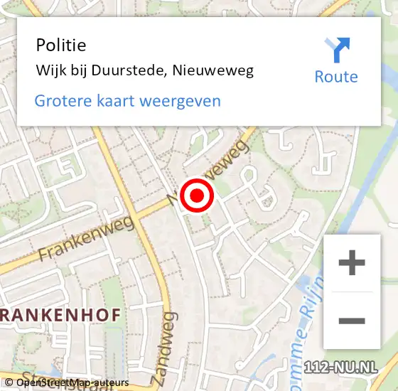 Locatie op kaart van de 112 melding: Politie Wijk bij Duurstede, Nieuweweg op 22 mei 2023 16:30