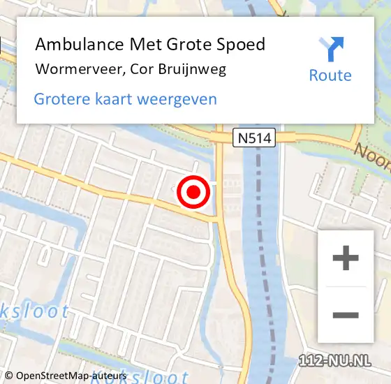 Locatie op kaart van de 112 melding: Ambulance Met Grote Spoed Naar Wormerveer, Cor Bruijnweg op 22 mei 2023 16:36