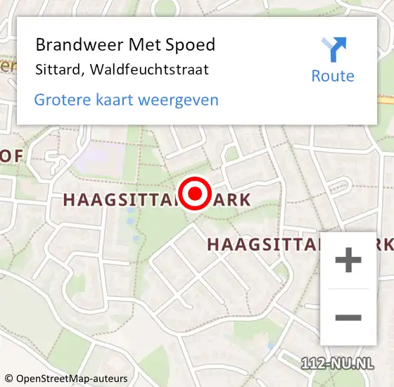 Locatie op kaart van de 112 melding: Brandweer Met Spoed Naar Sittard, Waldfeuchtstraat op 22 mei 2023 16:39