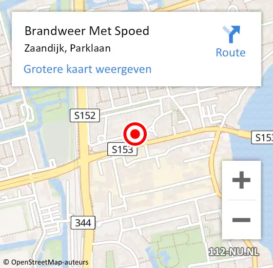 Locatie op kaart van de 112 melding: Brandweer Met Spoed Naar Zaandijk, Parklaan op 22 mei 2023 16:53