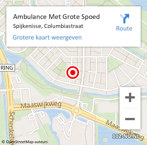 Locatie op kaart van de 112 melding: Ambulance Met Grote Spoed Naar Spijkenisse, Columbiastraat op 22 mei 2023 17:01