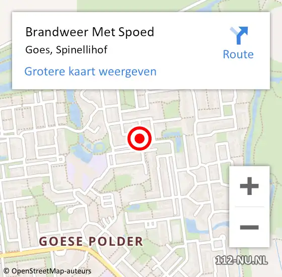 Locatie op kaart van de 112 melding: Brandweer Met Spoed Naar Goes, Spinellihof op 22 mei 2023 17:17