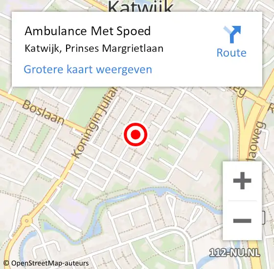 Locatie op kaart van de 112 melding: Ambulance Met Spoed Naar Katwijk, Prinses Margrietlaan op 22 mei 2023 17:33
