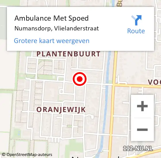 Locatie op kaart van de 112 melding: Ambulance Met Spoed Naar Numansdorp, Vlielanderstraat op 22 mei 2023 17:35