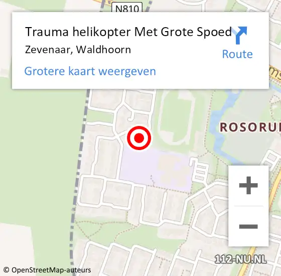 Locatie op kaart van de 112 melding: Trauma helikopter Met Grote Spoed Naar Zevenaar, Waldhoorn op 22 mei 2023 18:03