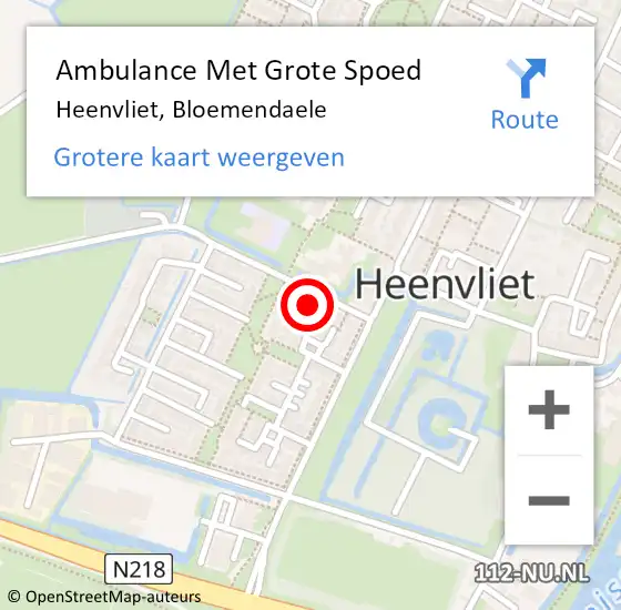 Locatie op kaart van de 112 melding: Ambulance Met Grote Spoed Naar Heenvliet, Bloemendaele op 22 mei 2023 18:07