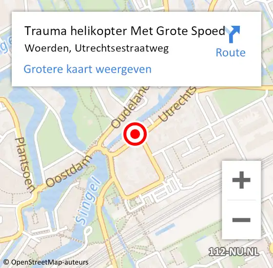 Locatie op kaart van de 112 melding: Trauma helikopter Met Grote Spoed Naar Woerden, Utrechtsestraatweg op 22 mei 2023 18:16