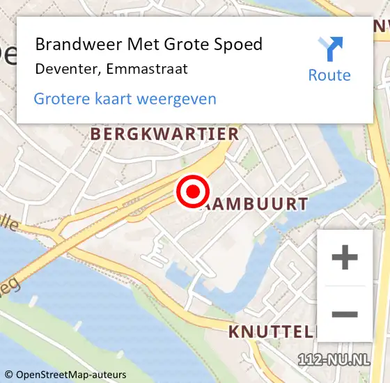 Locatie op kaart van de 112 melding: Brandweer Met Grote Spoed Naar Deventer, Emmastraat op 22 mei 2023 18:33