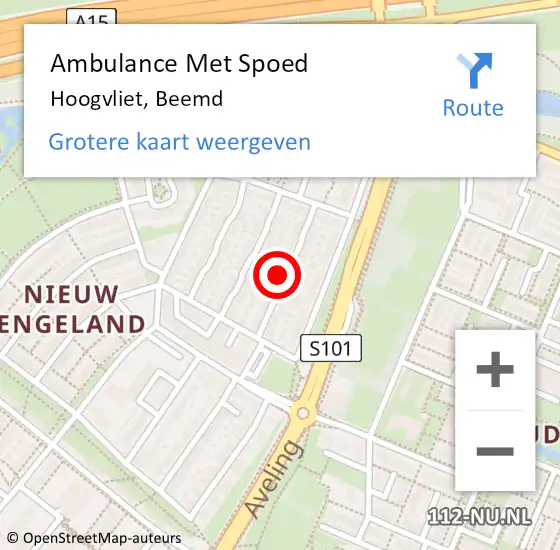 Locatie op kaart van de 112 melding: Ambulance Met Spoed Naar Hoogvliet, Beemd op 22 mei 2023 18:55