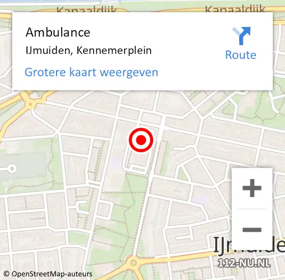 Locatie op kaart van de 112 melding: Ambulance IJmuiden, Kennemerplein op 22 mei 2023 19:13