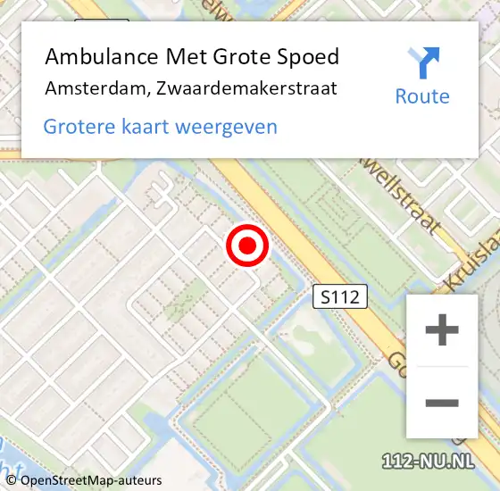 Locatie op kaart van de 112 melding: Ambulance Met Grote Spoed Naar Amsterdam, Zwaardemakerstraat op 22 mei 2023 19:19