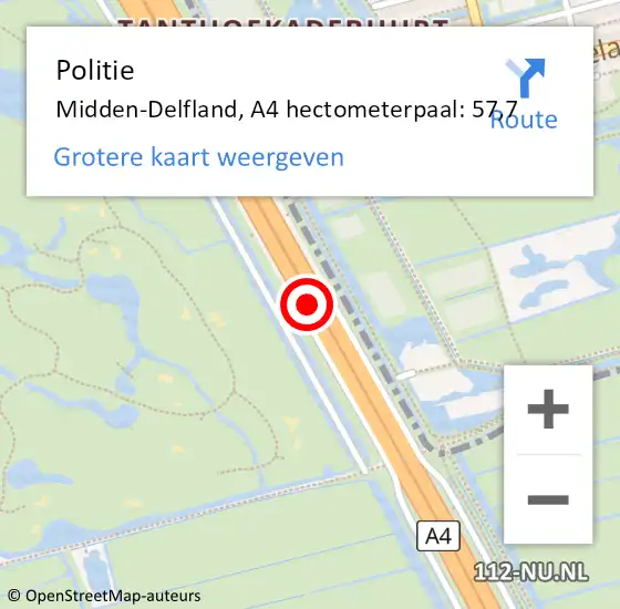 Locatie op kaart van de 112 melding: Politie Midden-Delfland, A4 hectometerpaal: 57,7 op 22 mei 2023 20:05