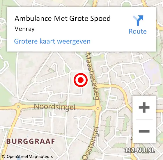 Locatie op kaart van de 112 melding: Ambulance Met Grote Spoed Naar Venray op 22 mei 2023 20:15