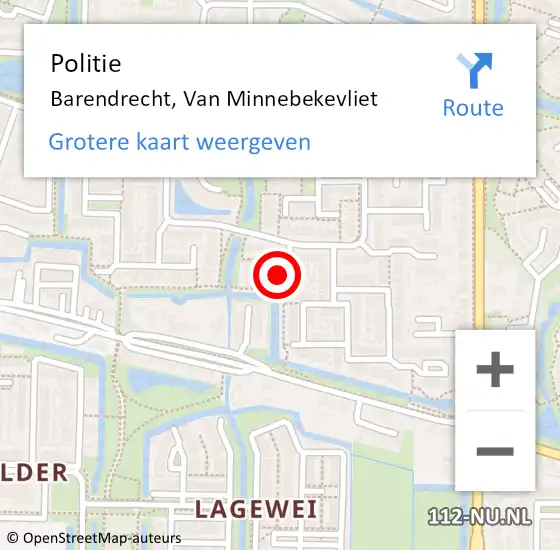 Locatie op kaart van de 112 melding: Politie Barendrecht, Van Minnebekevliet op 22 mei 2023 21:32