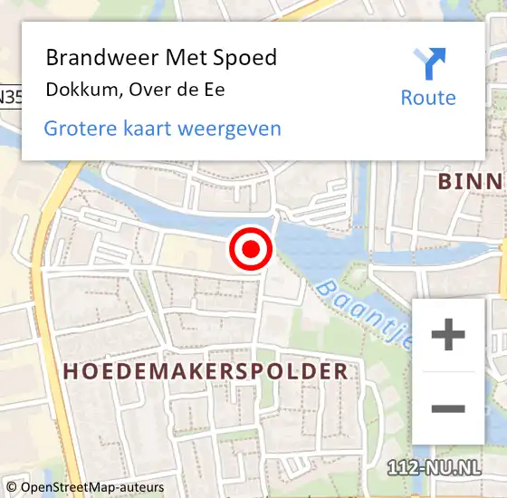 Locatie op kaart van de 112 melding: Brandweer Met Spoed Naar Dokkum, Over de Ee op 22 mei 2023 21:39