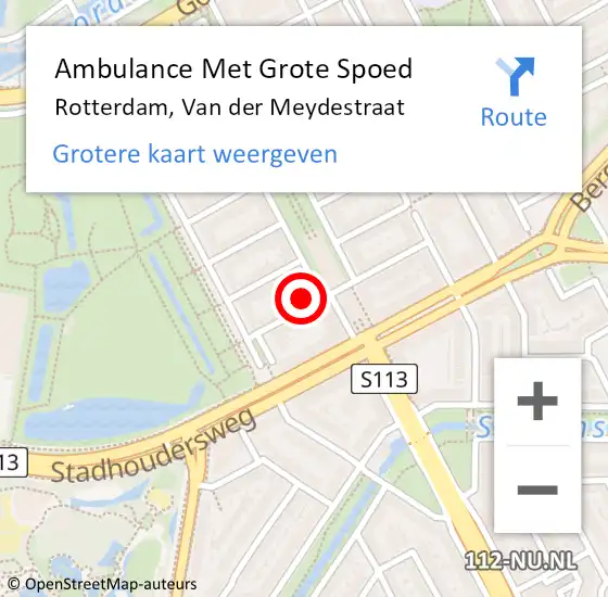 Locatie op kaart van de 112 melding: Ambulance Met Grote Spoed Naar Rotterdam, Van der Meydestraat op 22 mei 2023 21:49