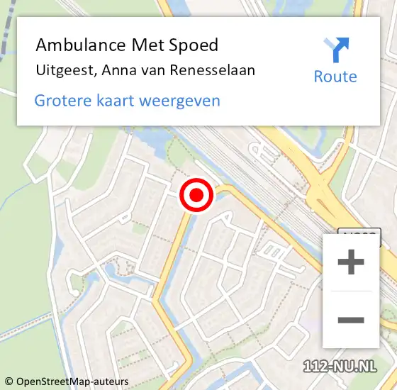 Locatie op kaart van de 112 melding: Ambulance Met Spoed Naar Uitgeest, Anna van Renesselaan op 22 mei 2023 21:56