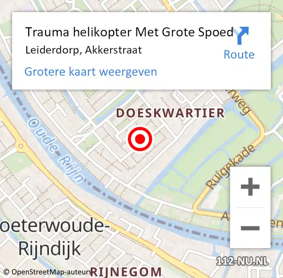 Locatie op kaart van de 112 melding: Trauma helikopter Met Grote Spoed Naar Leiderdorp, Akkerstraat op 22 mei 2023 22:24