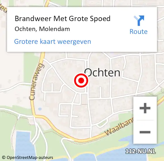 Locatie op kaart van de 112 melding: Brandweer Met Grote Spoed Naar Ochten, Molendam op 22 mei 2023 22:31