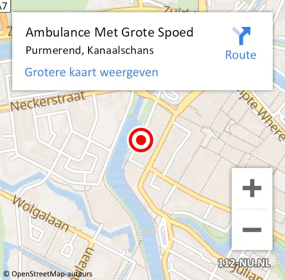 Locatie op kaart van de 112 melding: Ambulance Met Grote Spoed Naar Purmerend, Kanaalschans op 22 mei 2023 22:37