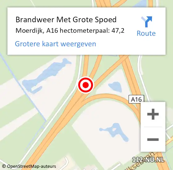 Locatie op kaart van de 112 melding: Brandweer Met Grote Spoed Naar Moerdijk, A16 hectometerpaal: 47,2 op 22 mei 2023 22:41