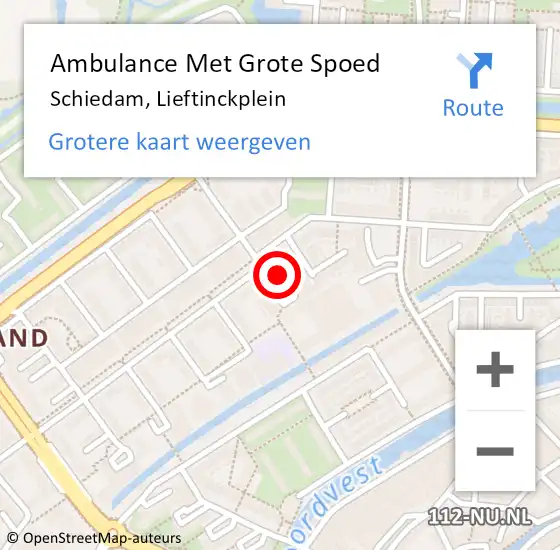 Locatie op kaart van de 112 melding: Ambulance Met Grote Spoed Naar Schiedam, Lieftinckplein op 22 mei 2023 22:42