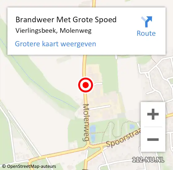 Locatie op kaart van de 112 melding: Brandweer Met Grote Spoed Naar Vierlingsbeek, Molenweg op 22 mei 2023 22:58