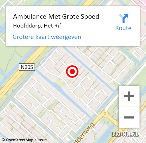 Locatie op kaart van de 112 melding: Ambulance Met Grote Spoed Naar Hoofddorp, Het Rif op 22 mei 2023 23:32