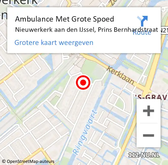 Locatie op kaart van de 112 melding: Ambulance Met Grote Spoed Naar Nieuwerkerk aan den IJssel, Prins Bernhardstraat op 23 mei 2023 00:07