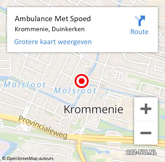 Locatie op kaart van de 112 melding: Ambulance Met Spoed Naar Krommenie, Duinkerken op 23 mei 2023 01:05