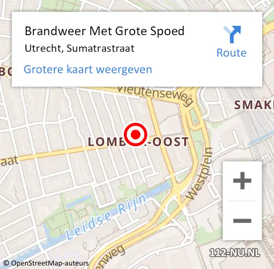 Locatie op kaart van de 112 melding: Brandweer Met Grote Spoed Naar Utrecht, Sumatrastraat op 23 mei 2023 05:23