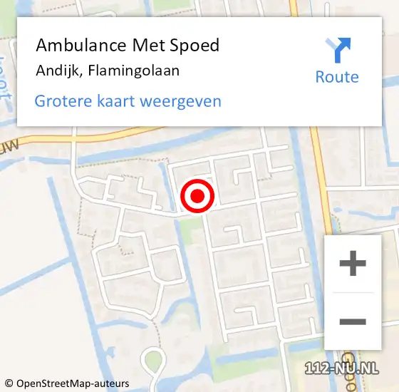 Locatie op kaart van de 112 melding: Ambulance Met Spoed Naar Andijk, Flamingolaan op 23 mei 2023 06:35