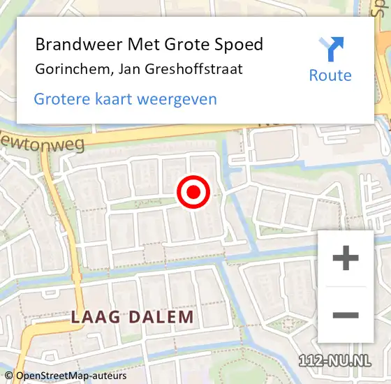 Locatie op kaart van de 112 melding: Brandweer Met Grote Spoed Naar Gorinchem, Jan Greshoffstraat op 23 mei 2023 07:14